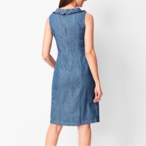 Talbots chambray sleeveless ruffle neck dress - Picture 3 of 12
